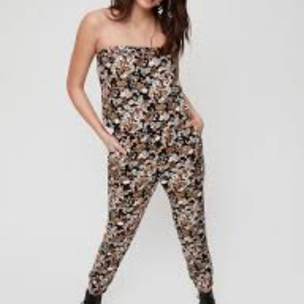 Aritzia Talula Strapless Tabata Floral  Drawstring Elastic Waist Jumpsuit Large